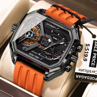 Picture of POEDAGAR 106 New Edgy Dual Display Silicone Strap Men’s Watch-Orange