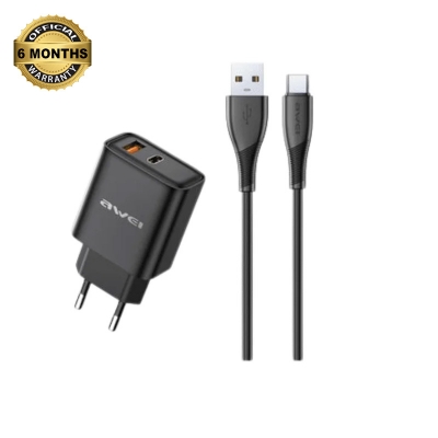 Picture of Awei PD81T-EU 22.5W GaN Fast Charger with Integrated USB-C Cable - Black