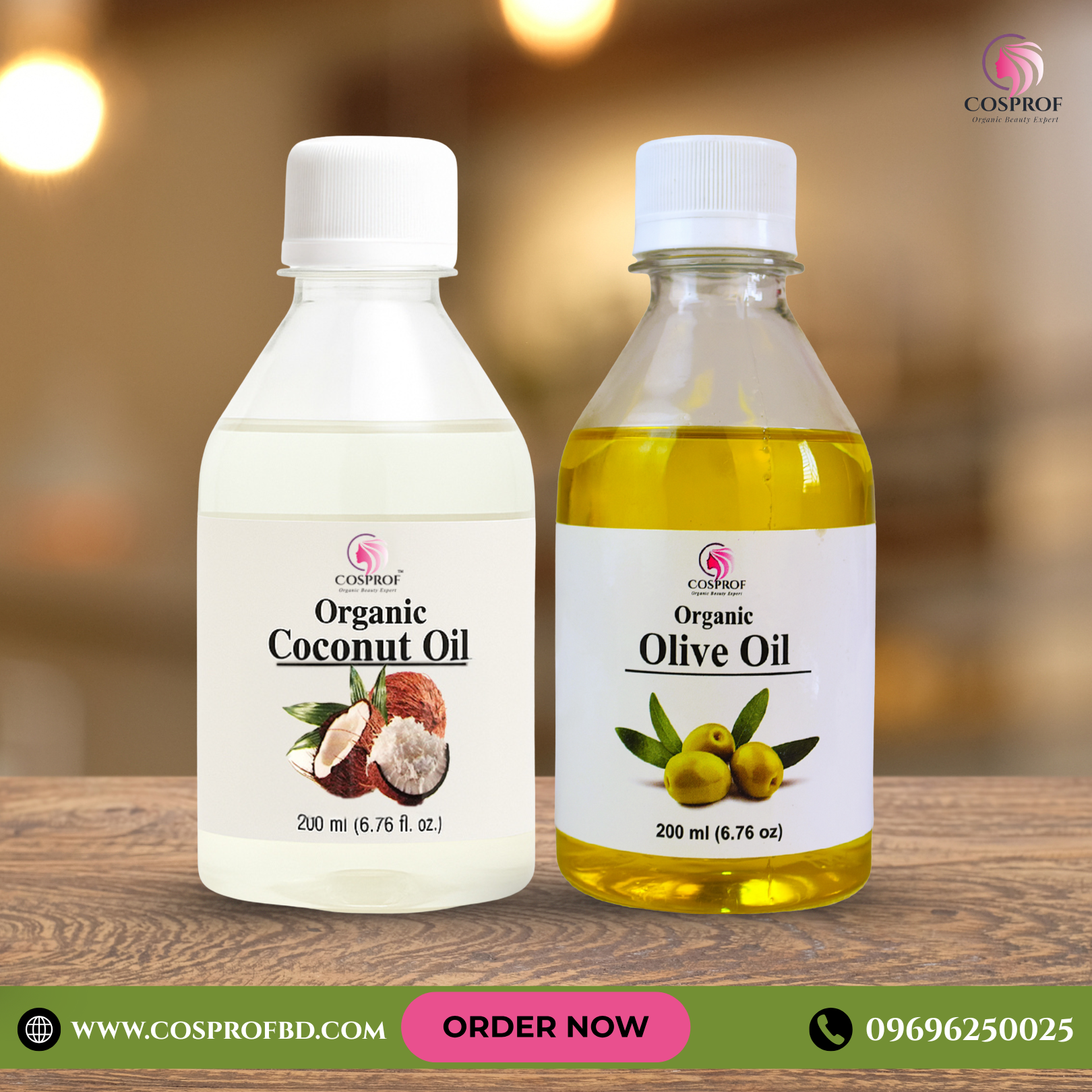 Picture of Cosprof Organic Coconut Oil + Olive Oil Combo Pack Each -200 ml