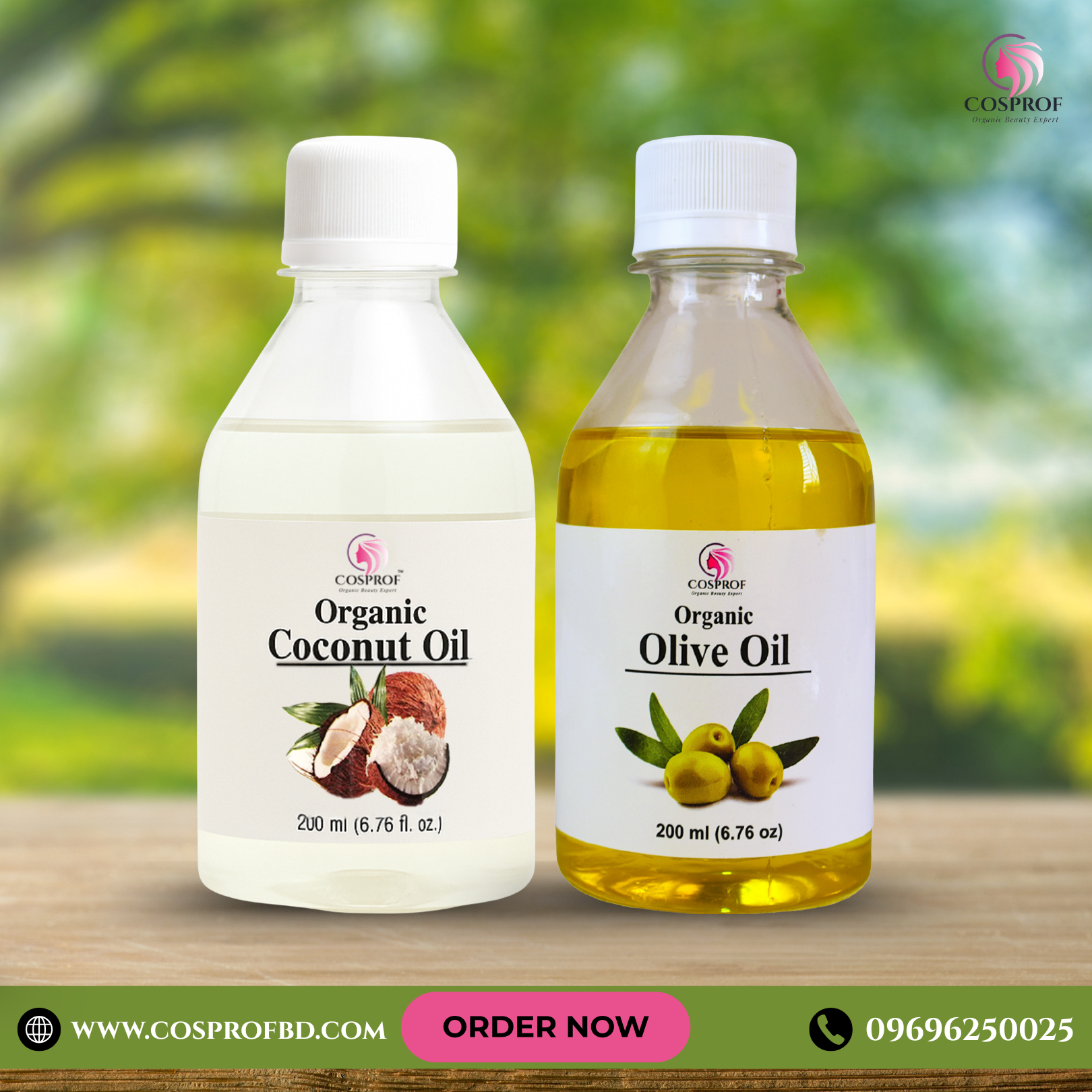Picture of Cosprof Organic Coconut Oil + Olive Oil Combo Pack Each -200 ml