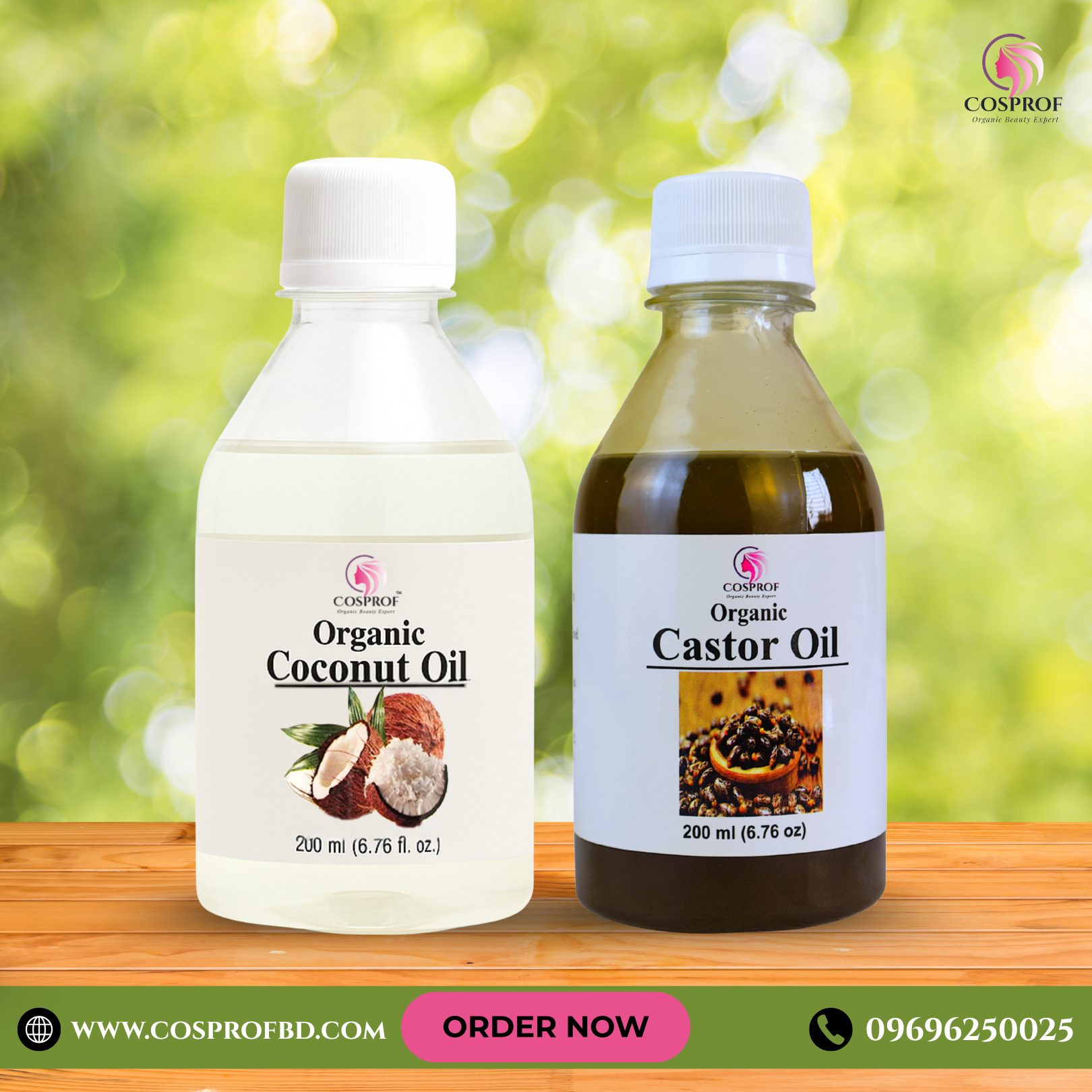Picture of Cosprof Organic Castor and Coconut oil Combo Pack - 200 ml Each