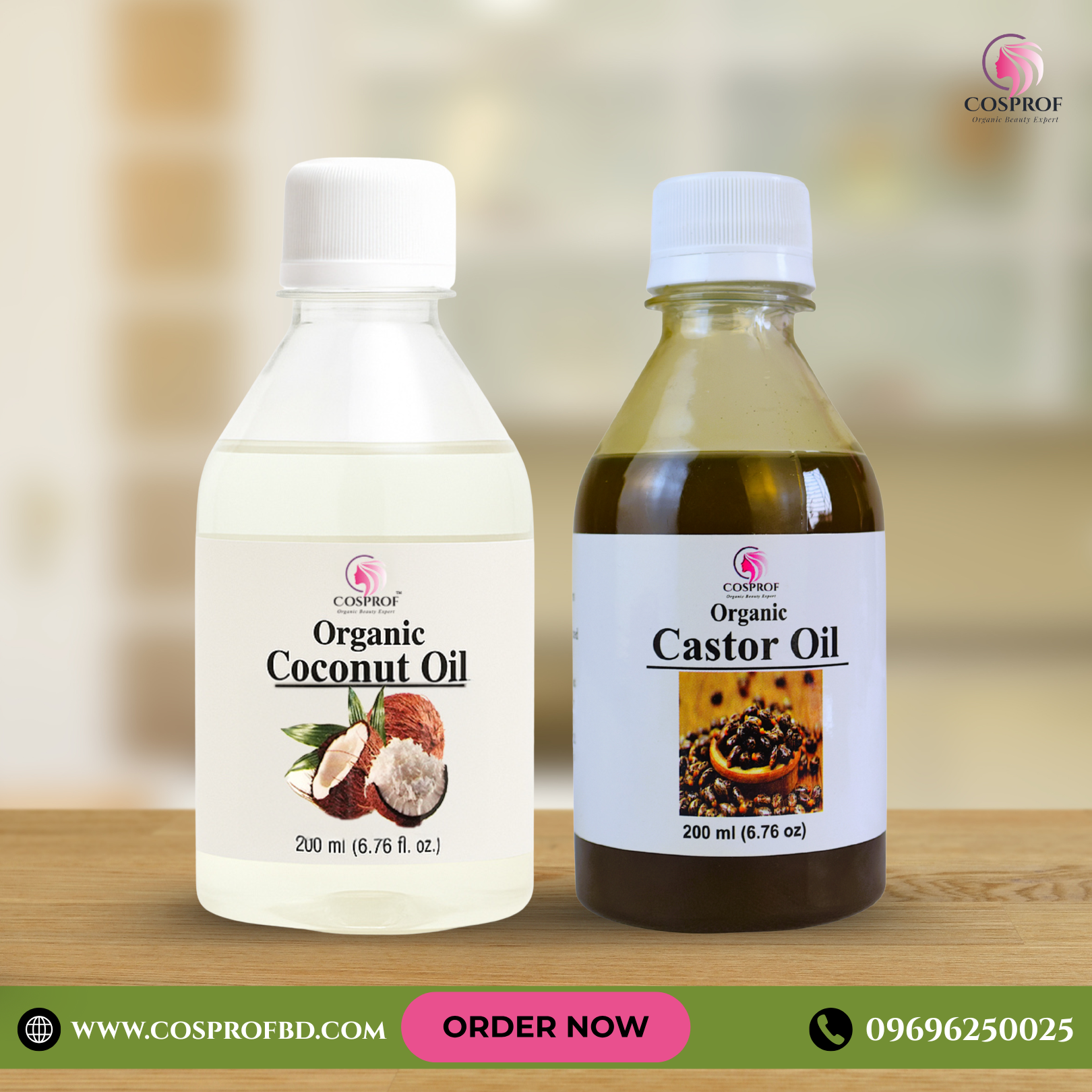 Picture of Cosprof Organic Castor and Coconut oil Combo Pack - 200 ml Each