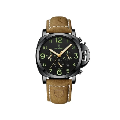 Picture of Poedagar 859 Watch For Men-Brown Leather and Full Black Dial