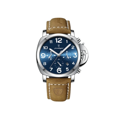 Picture of Poedagar 859 Watch For Men-Brown Leather and Blue Dial