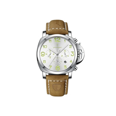 Picture of Poedagar 859 Watch For Men-Brown Leather and White Dial