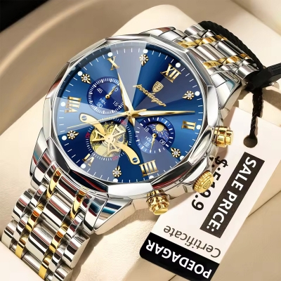 Picture of POEDAGAR 938 Watch For Men–Silver Gold and Blue
