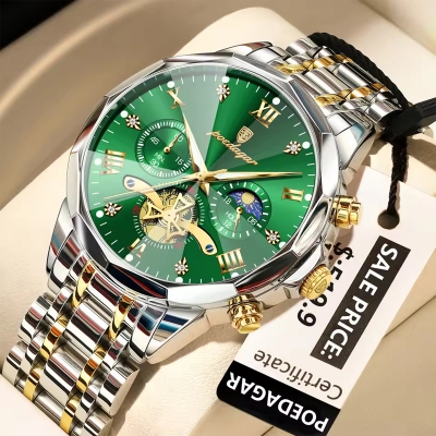 Picture of POEDAGAR 938 Watch For Men–Silver Gold And Green