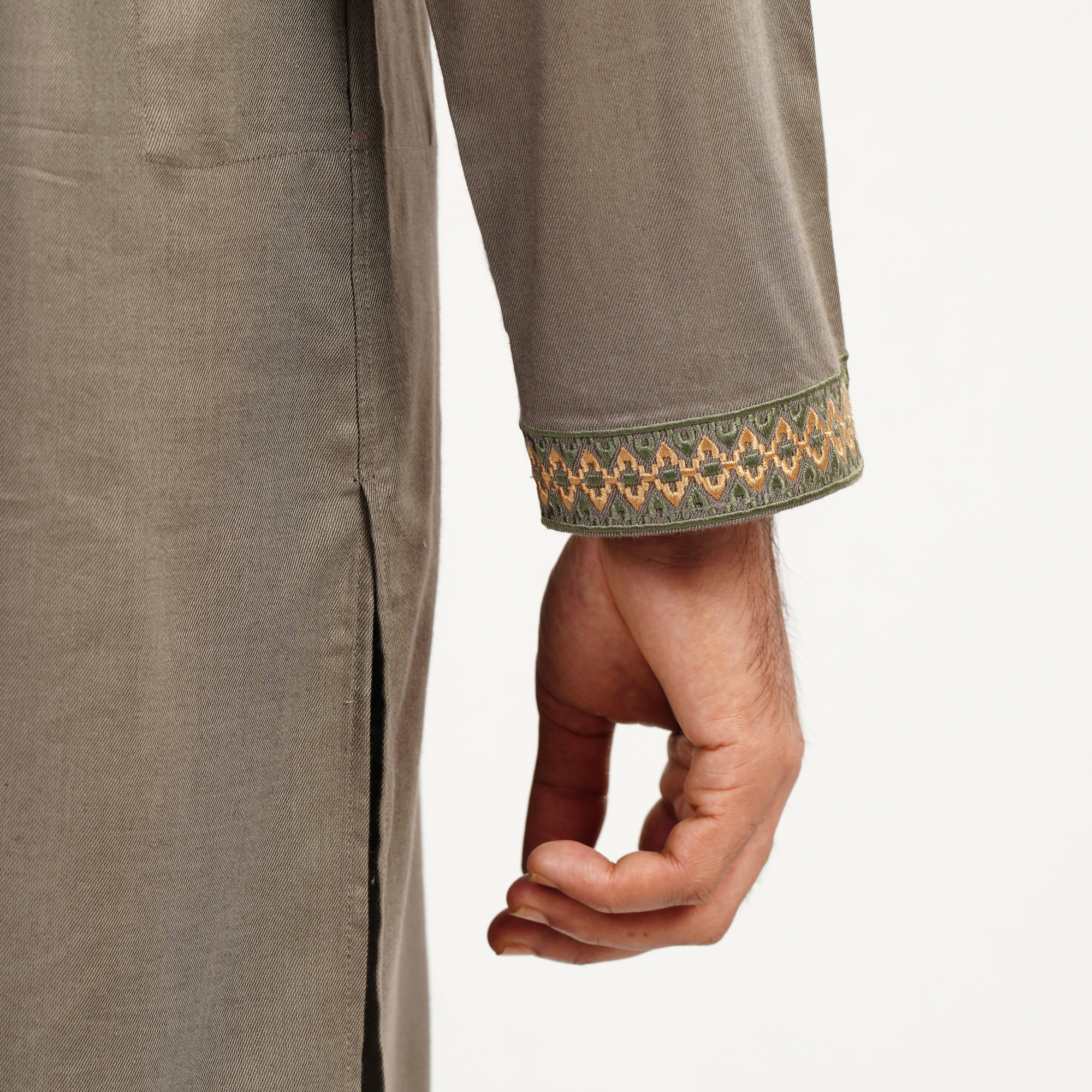 Picture of Olive Brown Cotton Flow Panjabi(Olive Brown)