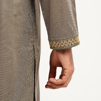 Picture of Olive Brown Cotton Flow Panjabi(Olive Brown)