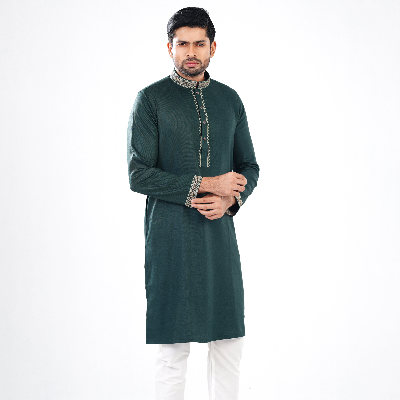 Picture of Dark teal Green Cotton Flow Panjabi(Dark teal Green)