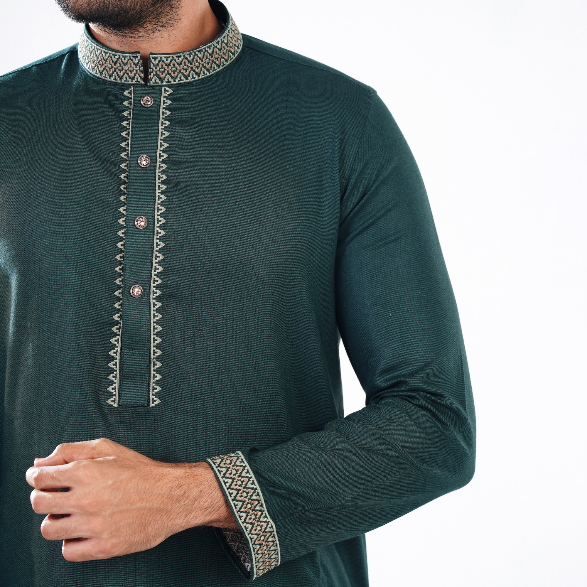 Picture of Dark teal Green Cotton Flow Panjabi(Dark teal Green)