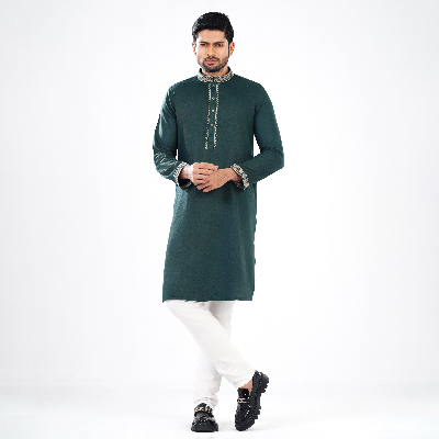 Picture of Dark teal Green Cotton Flow Panjabi(Dark teal Green)