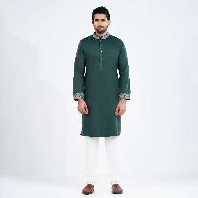 Picture of Dark teal Green Cotton Flow Panjabi(Dark teal Green)