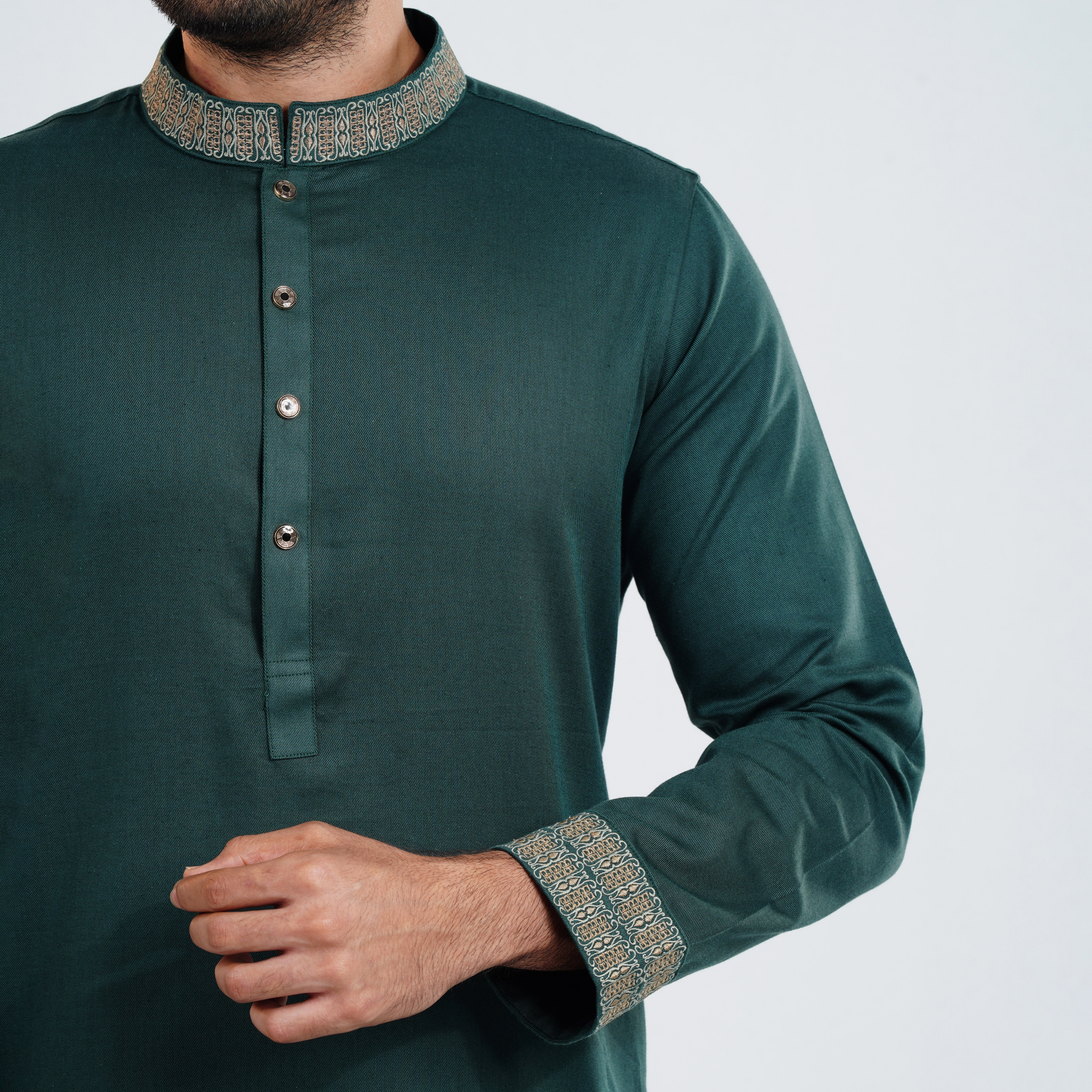 Picture of Dark teal Green Cotton Flow Panjabi(Dark teal Green)