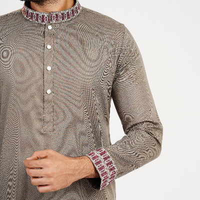 Picture of Olive Brown Cotton Flow Panjabi(Olive Brown)