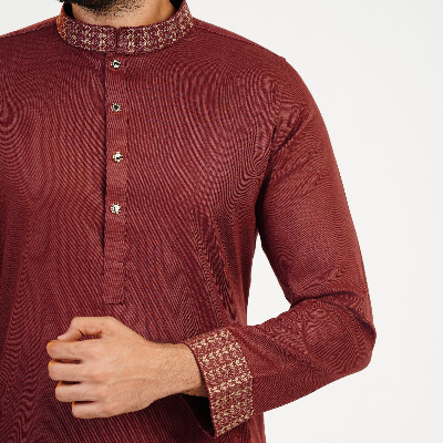 Picture of Maroon Cotton Flow Panjabi(Maroon)