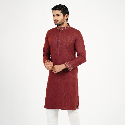Picture of Maroon Cotton Flow Panjabi(Maroon)