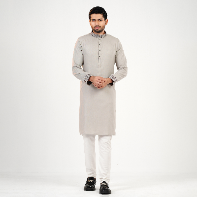 Picture of Light Grey Cotton Flow Panjabi(Light Grey)