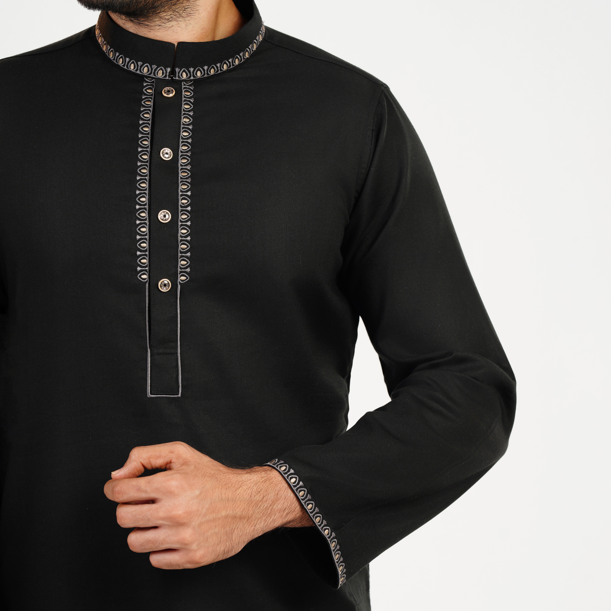 Picture of Black Cotton Flow Panjabi(Black)