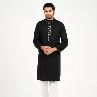 Picture of Black Cotton Flow Panjabi(Black)