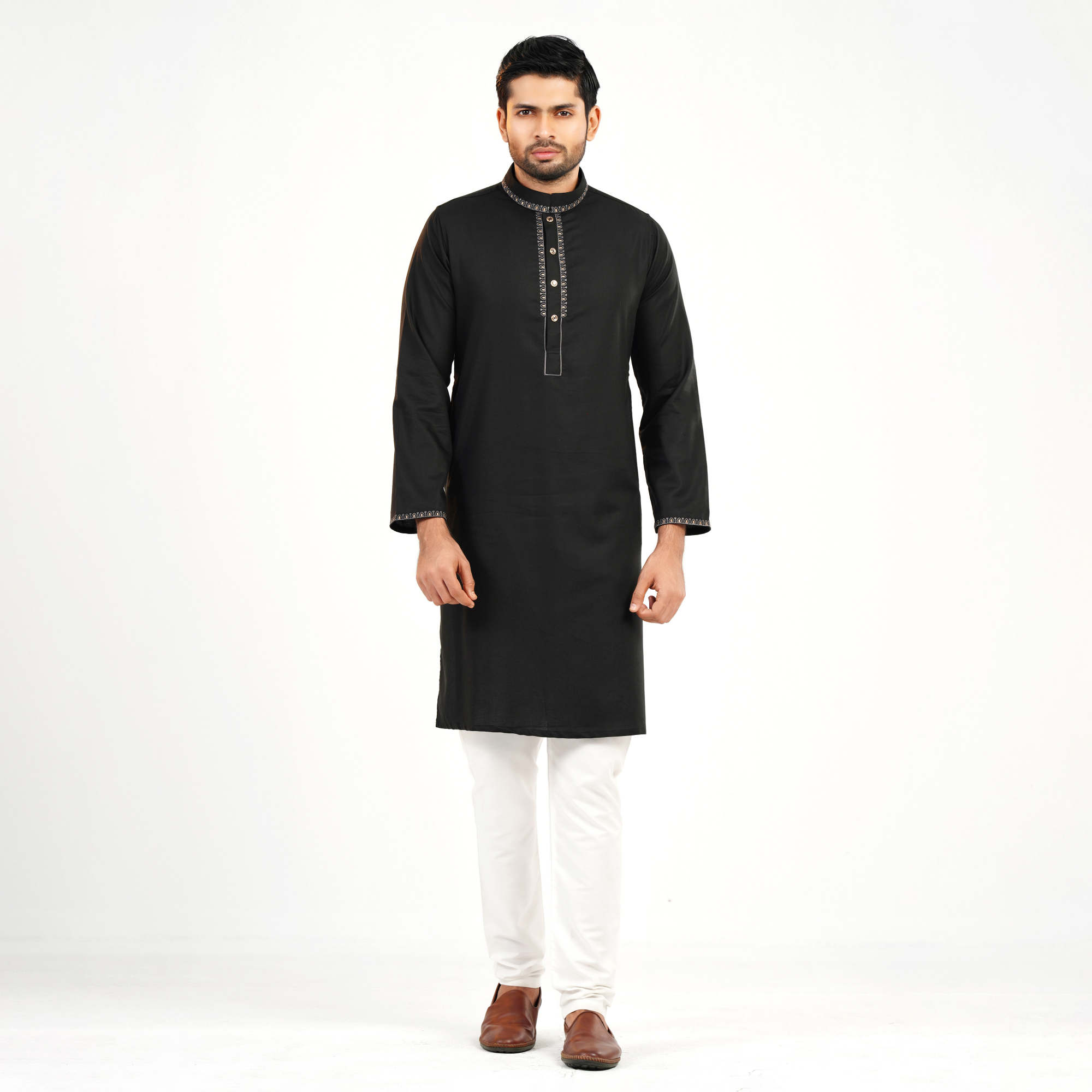 Picture of Black Cotton Flow Panjabi(Black)
