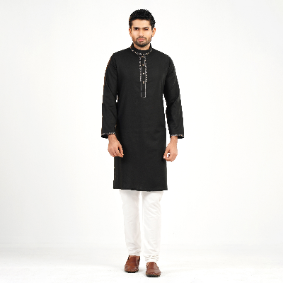 Picture of Black Cotton Flow Panjabi(Black)
