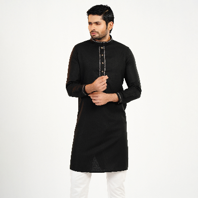 Picture of Black Cotton Flow Panjabi(Black)