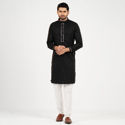 Picture of Black Cotton Flow Panjabi(Black)