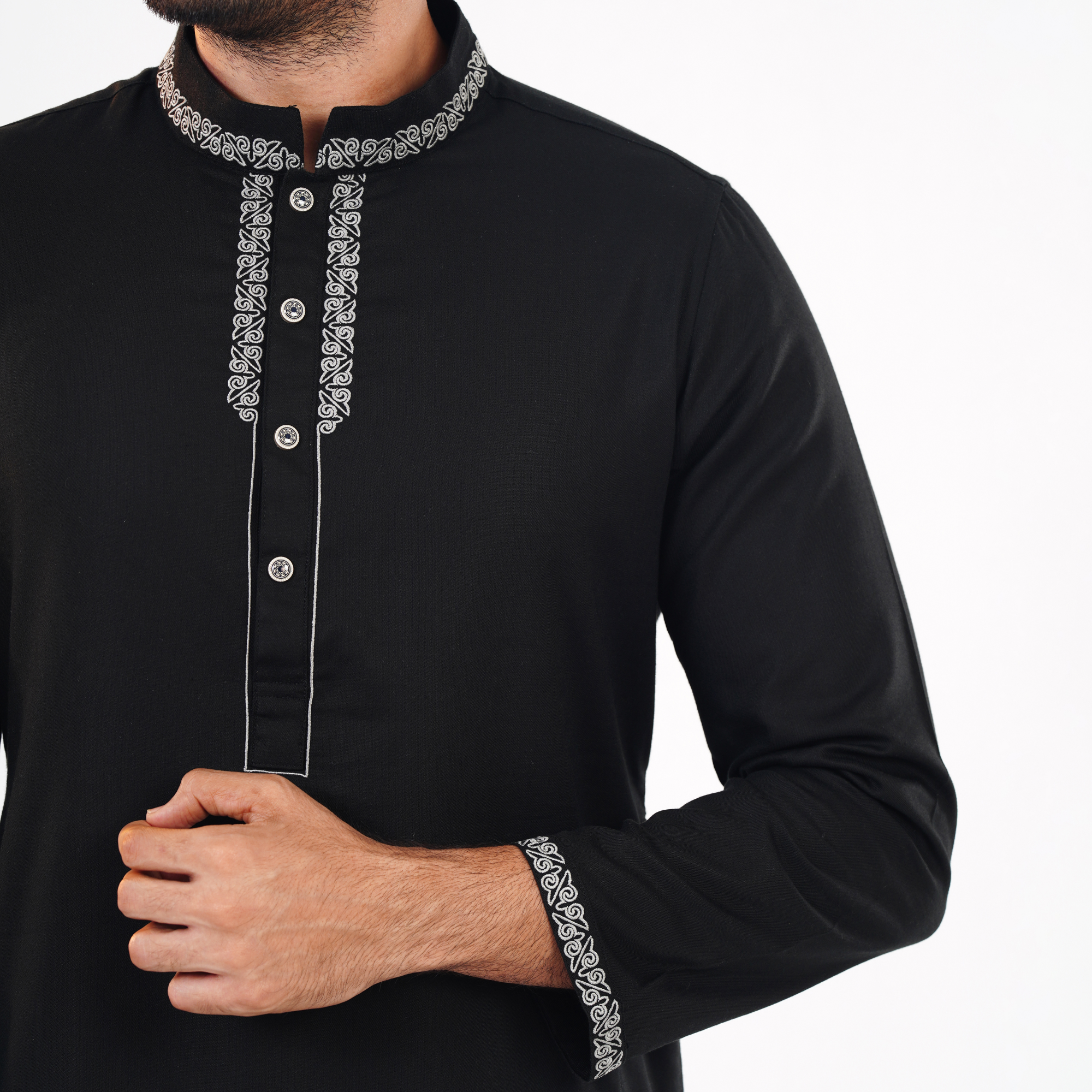 Picture of Black Cotton Flow Panjabi(Black)