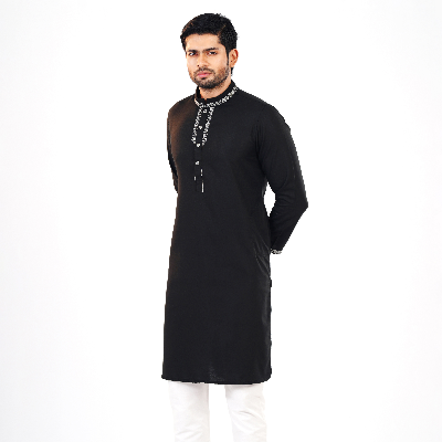 Picture of Black Cotton Flow Panjabi(Black)