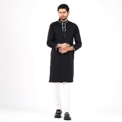 Picture of Black Cotton Flow Panjabi(Black)