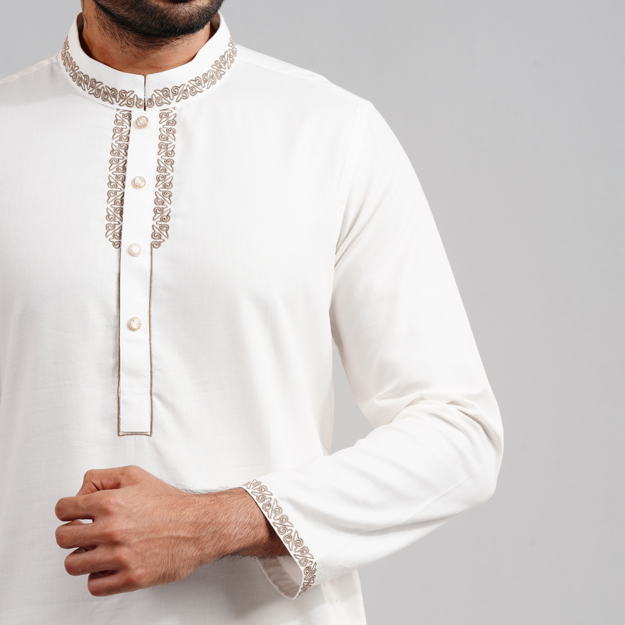 Picture of White Cotton Flow Panjabi(White)