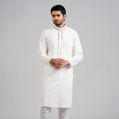 Picture of White Cotton Flow Panjabi(White)