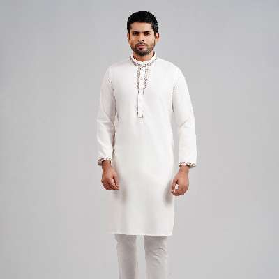 Picture of White Cotton Flow Panjabi(White)