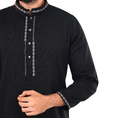 Picture of Black Cotton Flow Panjabi(Black)
