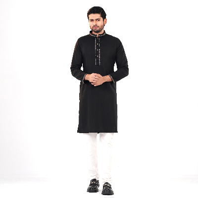 Picture of Black Cotton Flow Panjabi(Black)