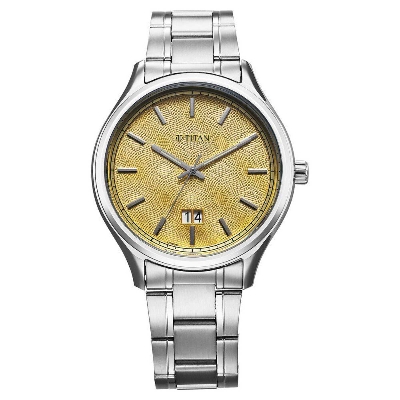 Picture of Titan Palette Of Time Quartz Analog with Date Yellow Dial Stainless Steel Strap Watch For Men