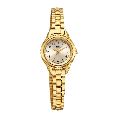 Picture of Titan Women's Watch Analog Beige Dial With Gold Stainless Steel Band