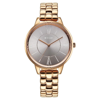 Picture of Titan Neo Quartz Analog Grey Dial Rose Gold Metal Strap Watch For Women