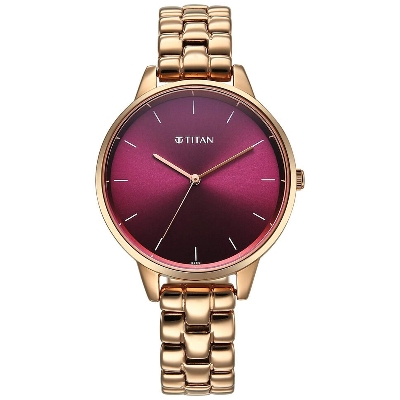 Picture of Titan Neo Quartz Analog Maroon Dial Rose Gold Metal Strap Watch For Women
