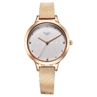 Picture of Titan Raga Memoirs Quartz Analog White Dial With Rose Gold Color Metal Strap Watch For Women