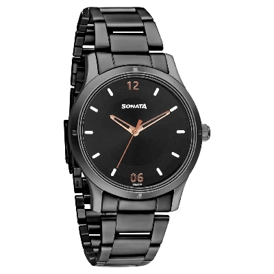 Picture of Sonata Women of Steel Black Dial Stainless Steel Strap Watch for Women
