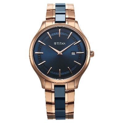 Picture of Titan Slim Ceramic Fusion Quartz Analog with Date Blue Dial Stainless Steel Strap Watch For Men