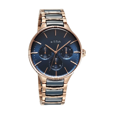 Picture of Titan Ceramic Fusion Quartz Multifunction Blue Dial with Two Toned Color Stainless Steel Strap Watch for Men