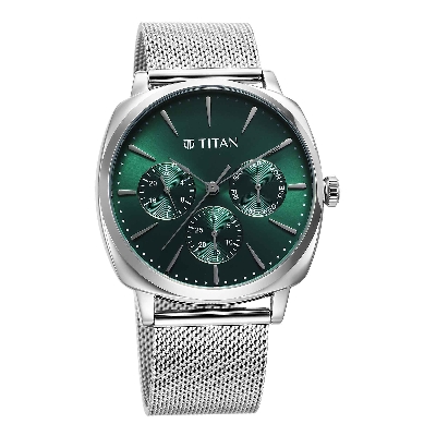 Picture of Titan Classique Suave Quartz Green Dial Silver Stainless Steel Mesh Strap Watch for Men