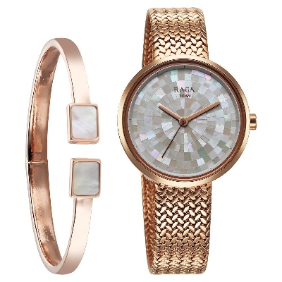 Picture of Titan Raga Memoirs Quartz Analog Mother Of Pearl Dial With Rose Gold Metal Strap Watch For Women