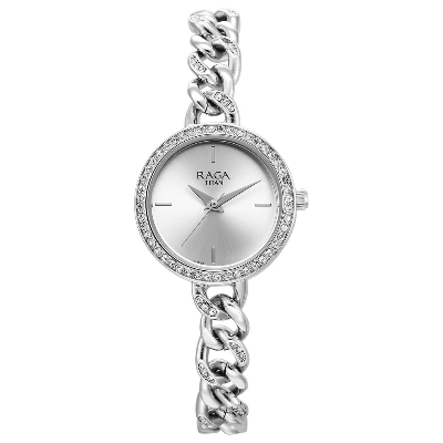 Picture of Titan Raga Showstopper Quartz Analog Silver Dial Metal Strap Watch for Women