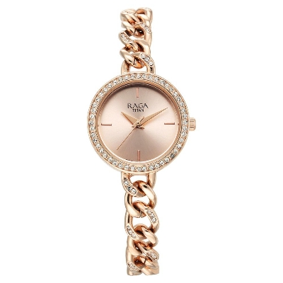 Picture of Titan Raga Showstopper Quartz Analog Rose Gold Round Dial Rose Gold Metal Strap Watch For Women