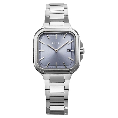 Picture of Titan Slim Square Quartz Analog with Date Blue Dial With Silver Color Stainless Steel Strap Watch For Women