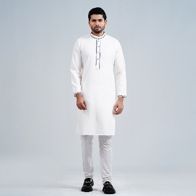 Picture of White Cotton Flow Panjabi(White)